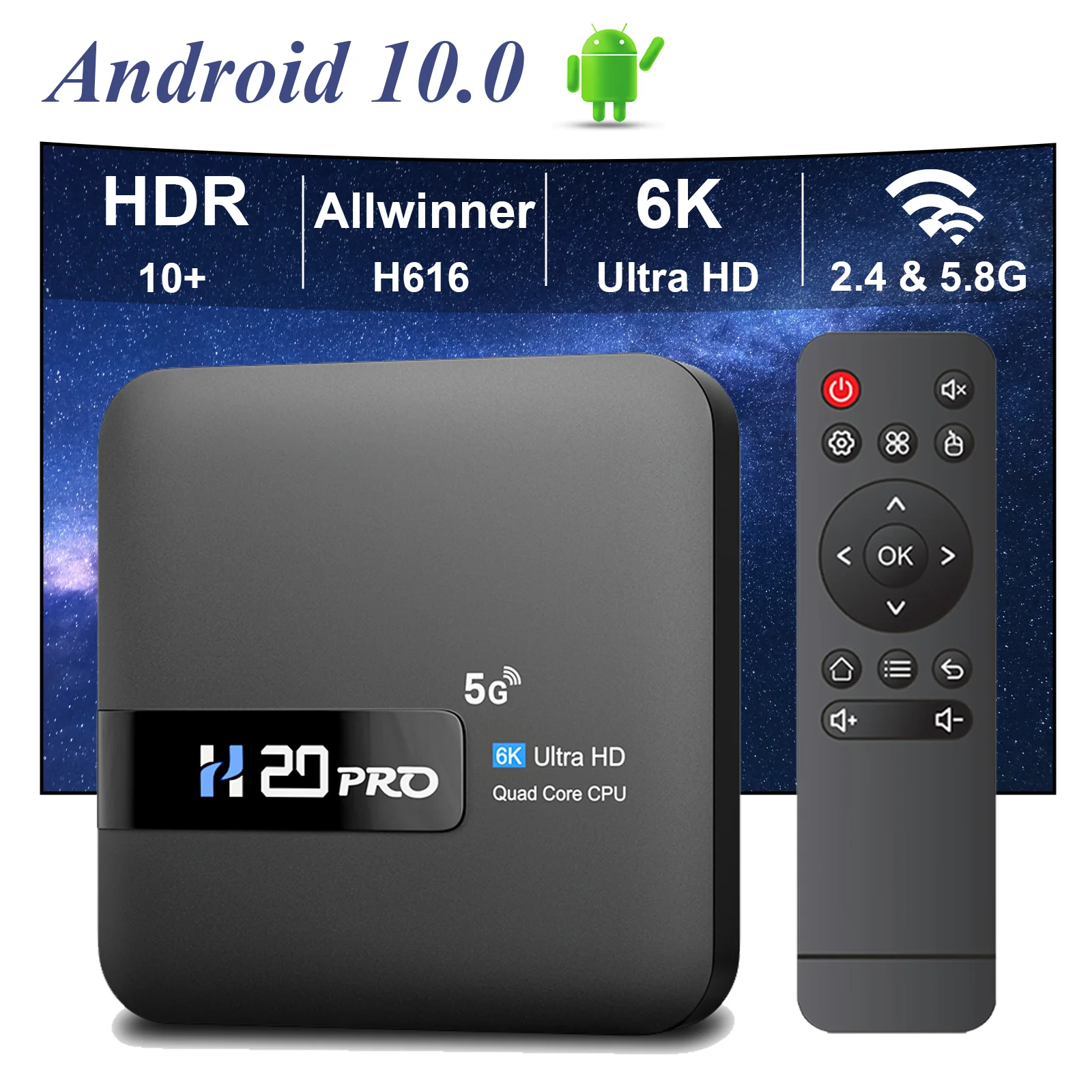 Ʈ ȵ̵ TV ڽ, ȵ̵ 10.0, 16GB 2.4, 5G , 4K ̵ ÷̾, TV ڽ, ȵ̵ ÷ , ʰ 1080P  ڽ, H20PRO
